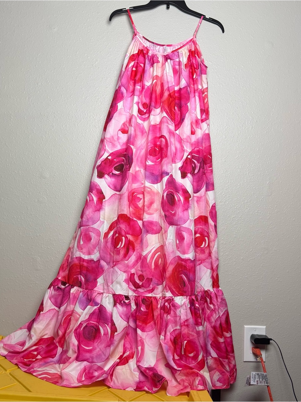 S.DEER Pink Roses Floral Spaghetti Strap Maxi Dress Size S